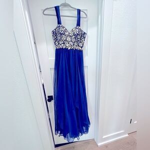 Alyce Paris size 6 blue formal prom beaded rhinestone dress chiffon midi dress